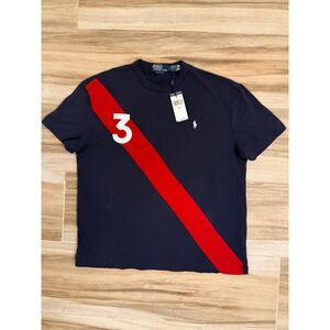 Polo Ralph Lauren Mens Navy Blue Red Sash Number 3 T-Shirt Medium NWT
